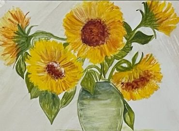Sunflowers in Green Vase