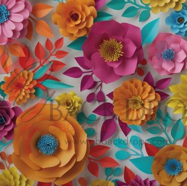 3D Bright Flowers Backdrop for Photo Booth Rental, VIP Step and Repeat or Video Guestbook Activation