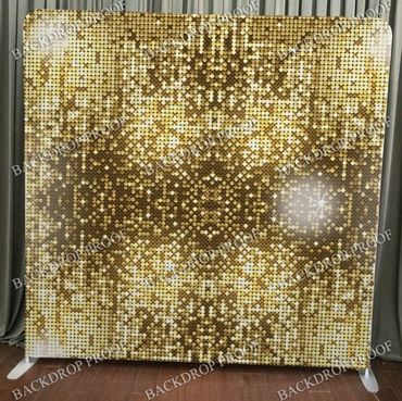 Gold Sequins Backdrop for Photo Booth Rental, VIP Step and Repeat or Video Guestbook Activation.