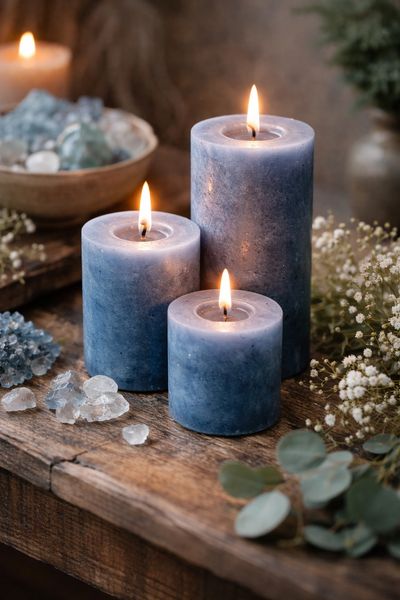 Blue candles representing grounding, emotional clarity, and intuitive spiritual guidance