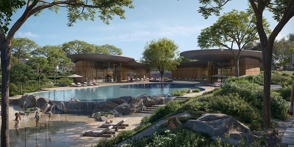 Serene clubhouse and water features at The Wilds Dubai by Aldar