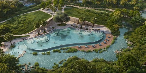 Aerial view of crystal lagoon at Wilds Dubai