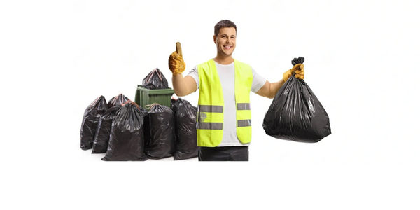 worker holding a trash bag 