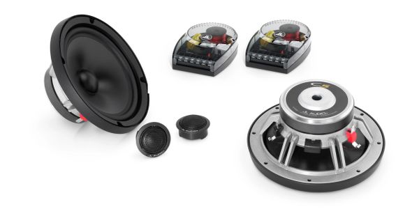 Car audio components including speakers and crossovers.