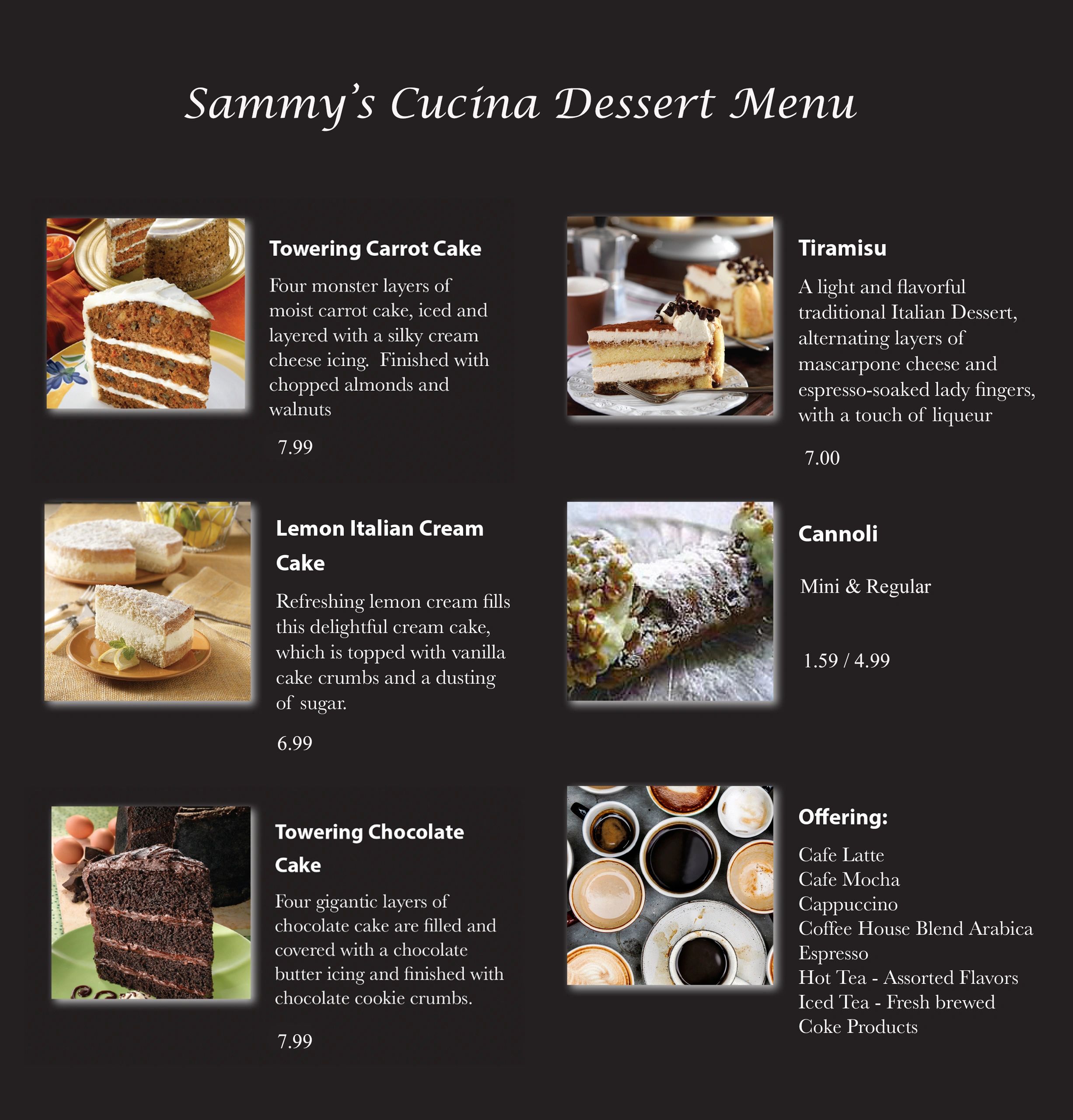 Sammy's Cucina Dessert Menu