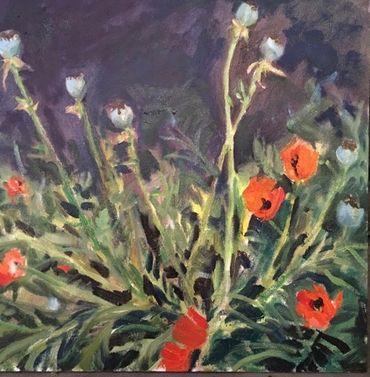 POPPIES, OIL ON MASONITE, SOLD