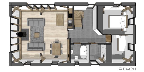 BAARN Loft House kit house ground floor plan - Roderick James Architects