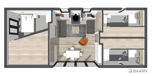 BAARN Sky Pavilion kit house upper floor plan - Roderick James Architects