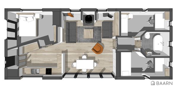 BAARN Sky Pavilion kit house ground floor plan - Roderick James Architects