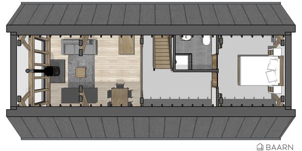 BAARN Loft House kit house first floor plan - Roderick James Architects