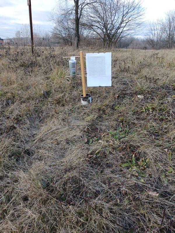 Target practice out in field with winter clouds
