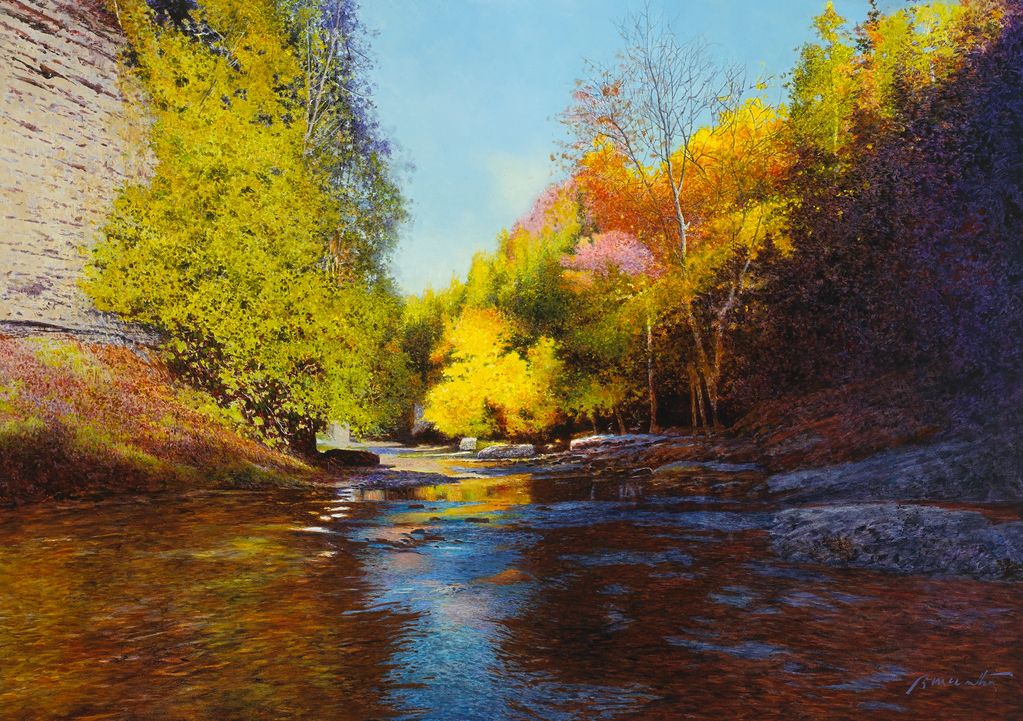 "East Light Irvine River" oil, 51x36"