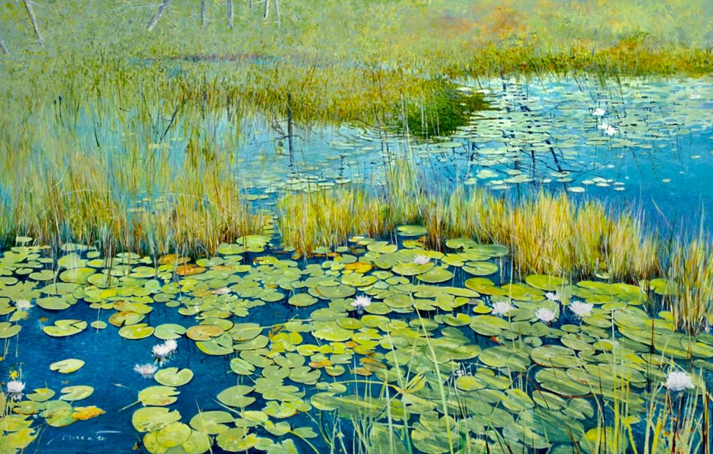 "Manitoulin Island Water Lilies," oil, 50x32"