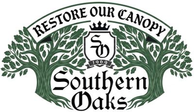Logo for Southern Oaks with trees and Restore Our Canopy text.