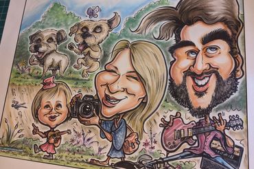 Group caricatures created from photos