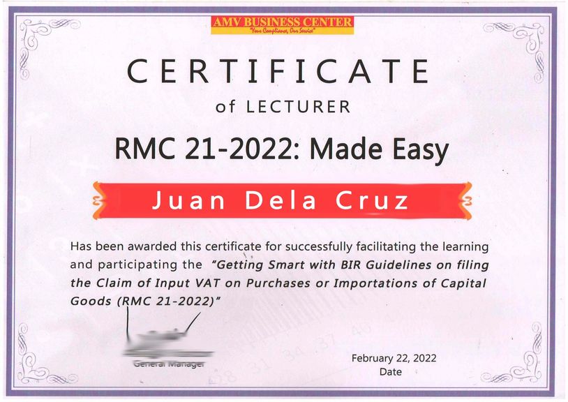 RMC 21-2022: Made Easy Certification, certificate layout, certification certificate 2022