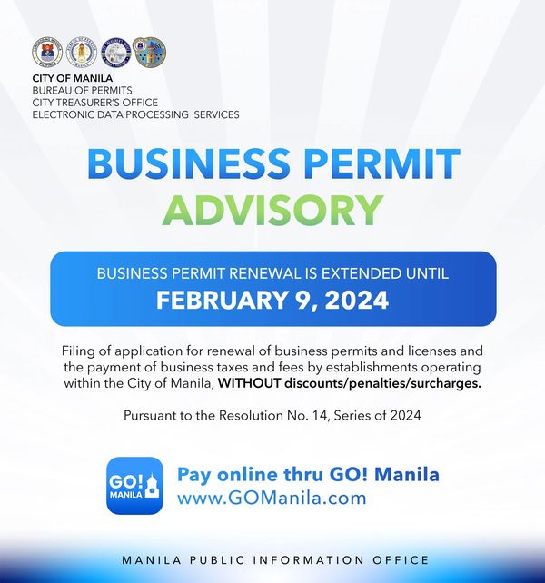 Manila City Business Permit Renewal Extension Poster 2024, Manila 2024 Business Renewal Feb 9 2024