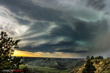 Tornado warned supercell thunderstorm over the Missouri River Breaks in Central Montana