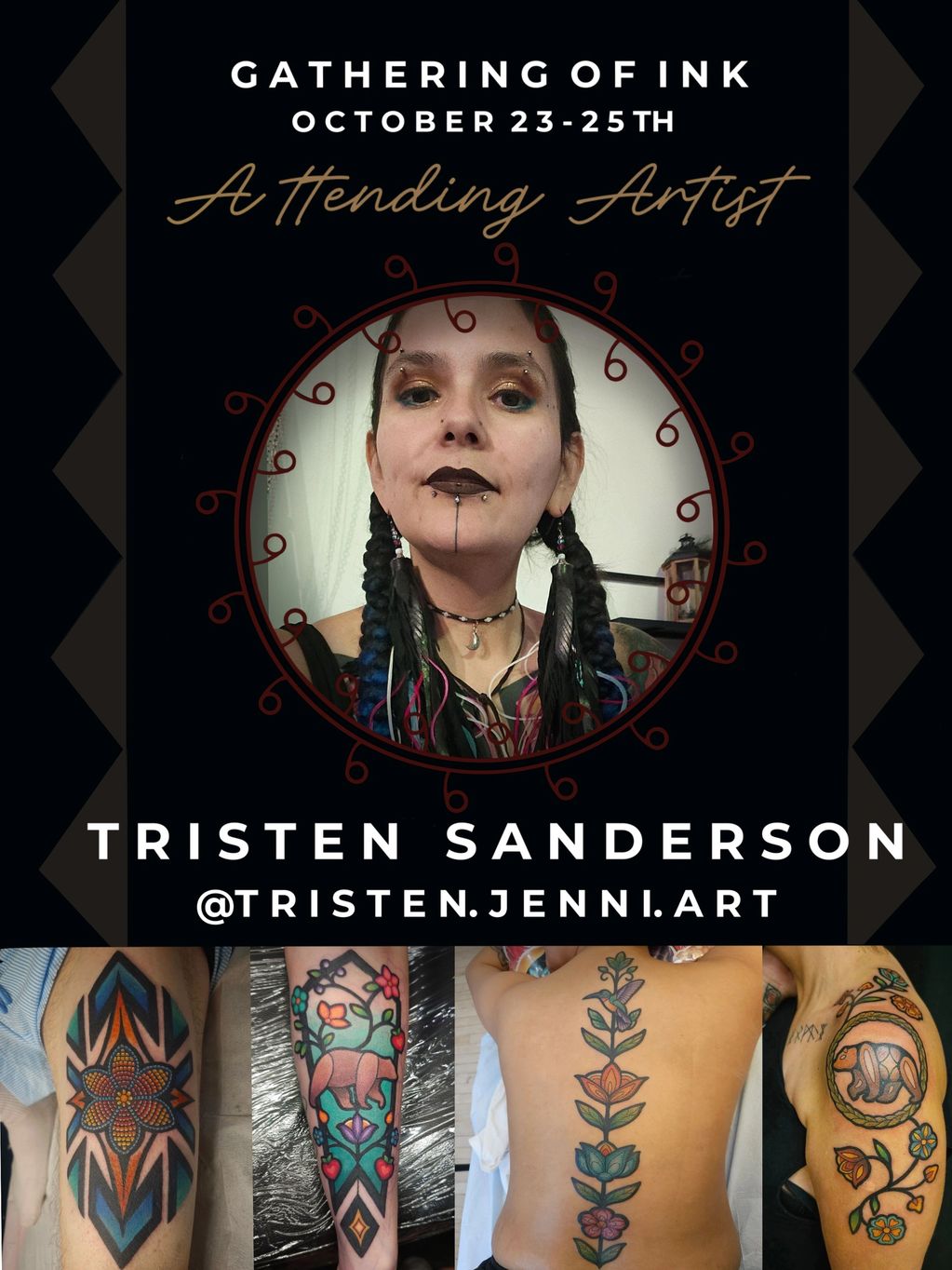 Tattoo artist Tristen Sanderson attending Gathering of Ink event.