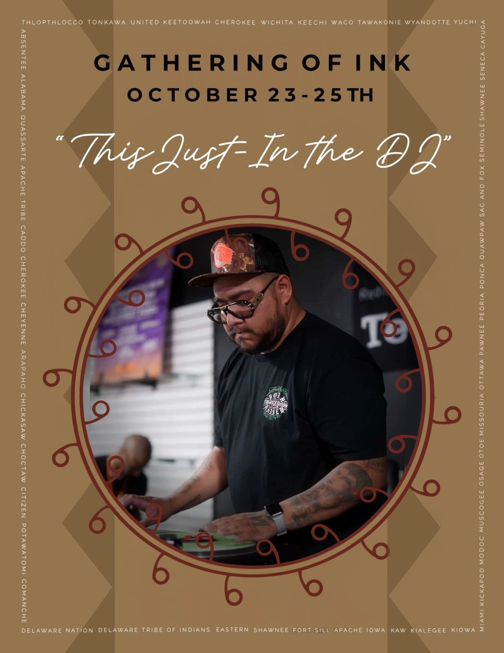 Event poster for Gathering of Ink featuring a DJ, October 23-25th.