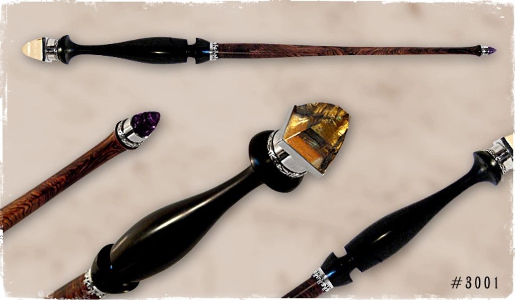 Gold Leaf Backed Cut Quartz Pyramid Wand by Acme Wand Supply