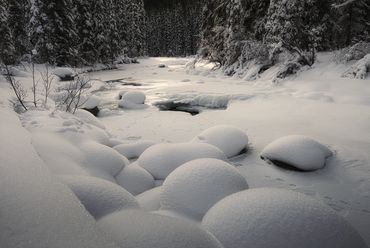 winter, snow, creek