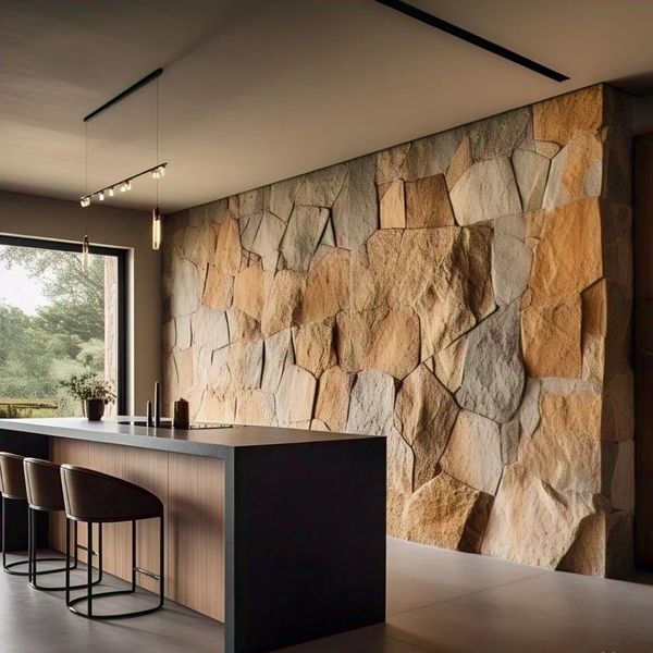 Parede Revestida com  a Pedra Arenito