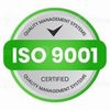 ISO 9001 certified quality management systems badge in green and gray.