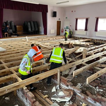 CAST Angling Project students removing flooring at Newton Community Centre Derbyshire