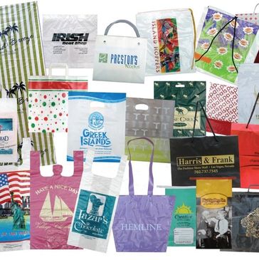 paper shopping bags, plastic takeout bags
