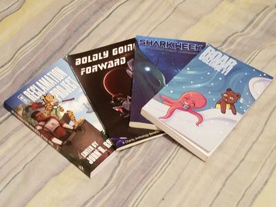 A group of 4 short story anthologies that all have stories of mine published in them.