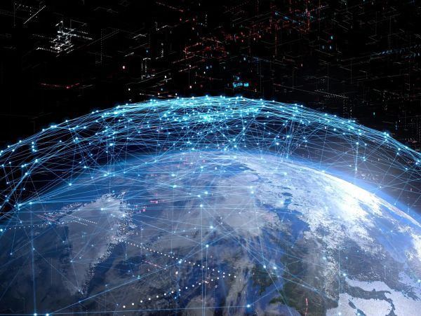 Digital network connections surrounding the Earth.