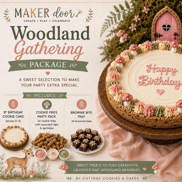 Woodland Gathering birthday package for party treats and cakes.