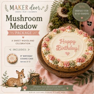 Birthday cookie cake with woodland theme for 8-12 guests.
