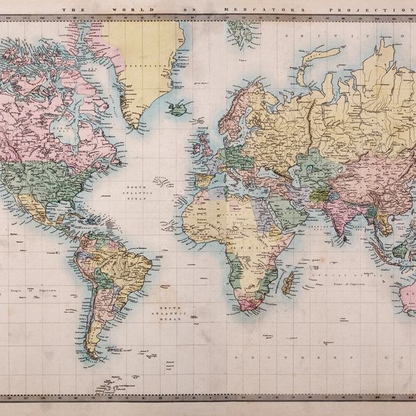 a world map in pastel hues