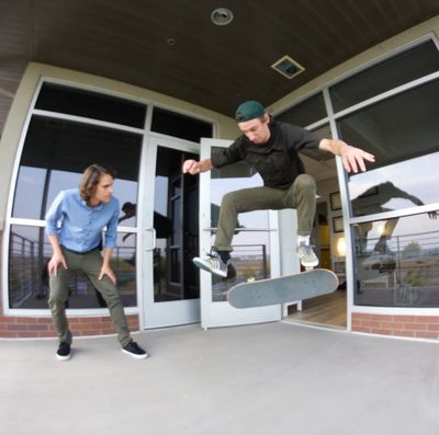 Dr. Leins analyzing a skateboarder's ollie.