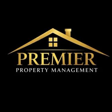 Golden rooftop logo for Premier Property Management.