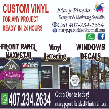 a flyer promoting custom vinyl maxmetal window decals vinyl lettering