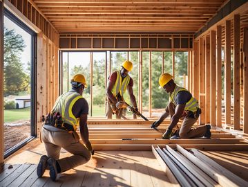 Contractors working on a home restoration project, offering storm restoration and roofing services