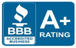 BBB Accredited Business with an A+ rating for roofing and storm restoration services.