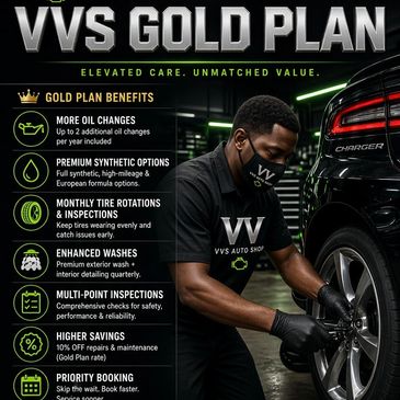 Advertisement for VVS Gold Plan with car maintenance benefits.