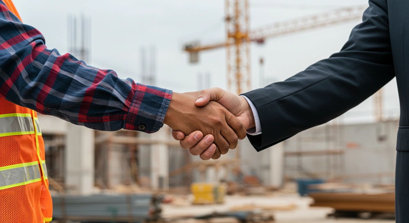 Handshake between a construction worker and a businessman.