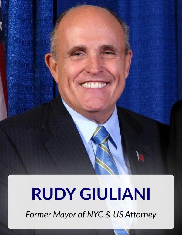 Portrait of Rudy Giuliani in a suit and tie, smiling.