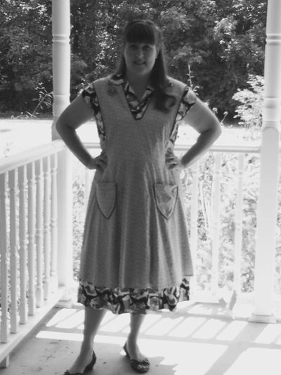 Beth wearing one of her vintage aprons.