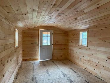 Pine Tongue and Grove Interior Walls with 9-Lite Exterior Door