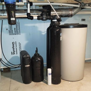 Kinetico dual tank water softener, Kinetico K5 reverse osmosis drinking water system, brine drum