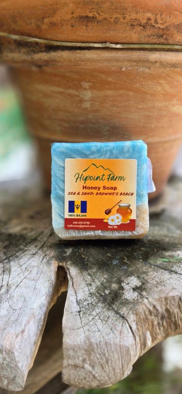 Hipoint Farm Honey Brownes Beach Soap placed on rustic wood.