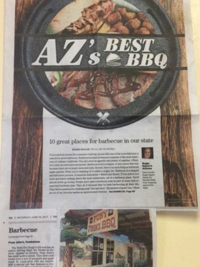 Recommended as "One of the top 10 BBQ destinations outside Phoenix" !