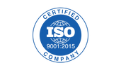 ISO 9001:2015 certified company logo in blue.