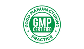Green GMP Certified stamp indicating Good Manufacturing Practice.